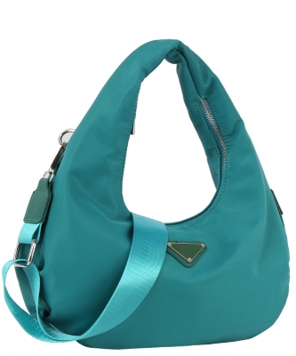 Nylon Triangle Plaque Shoulder Bag Hobo GLV-0174 TURQUOISE